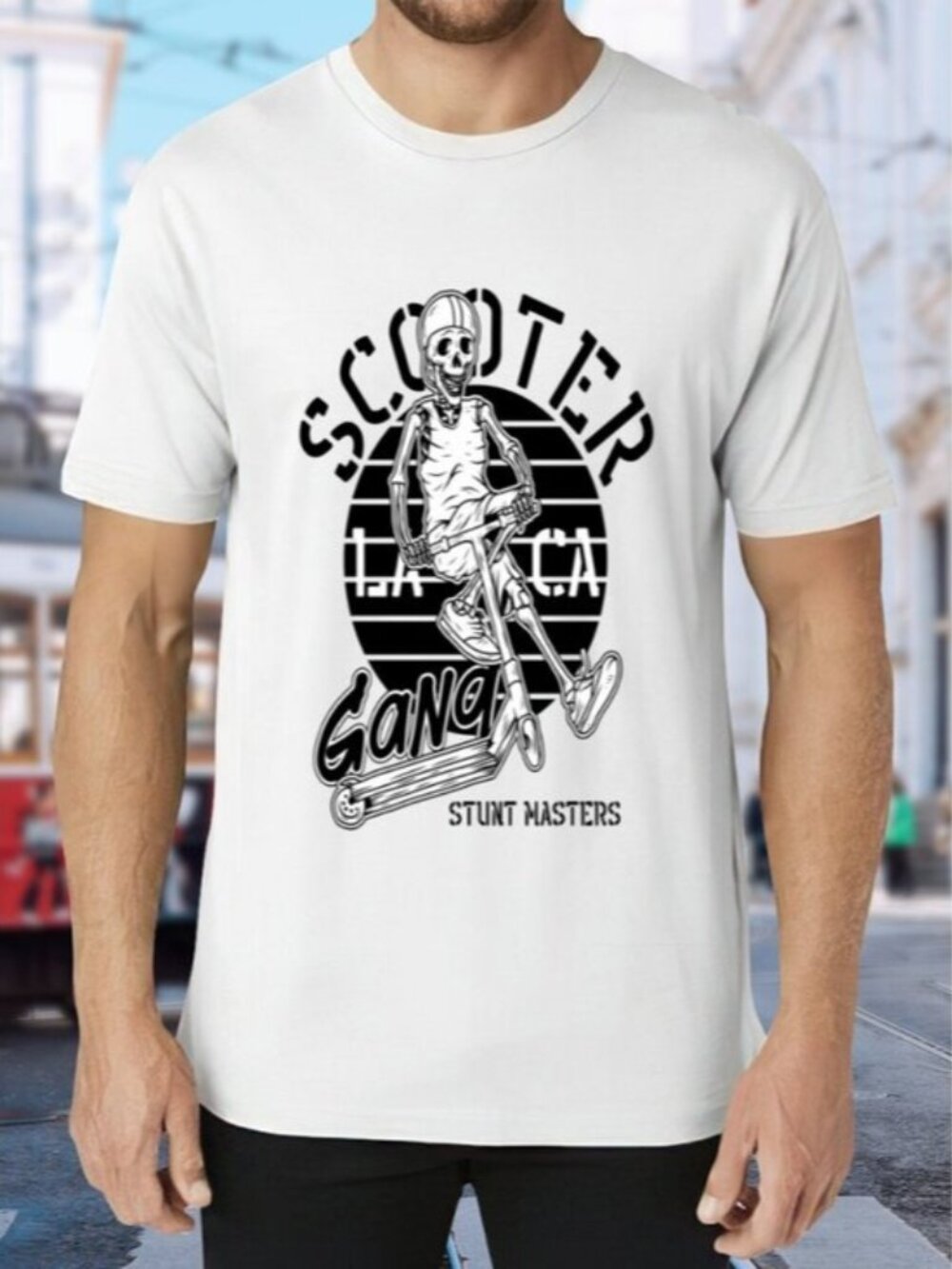 Scooter Gang Graphic Tee - White with Black Print
